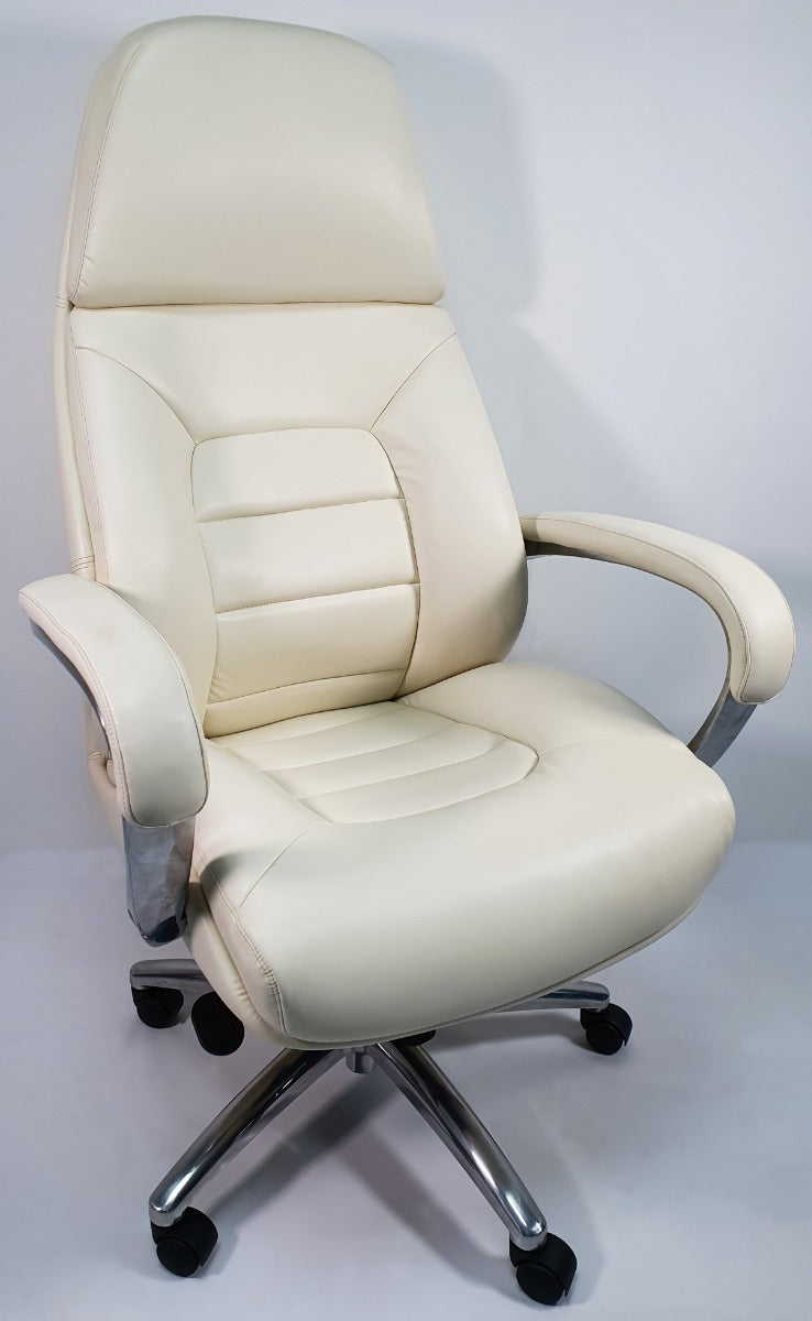 High Back Bucket Seat Style White Leather Executive Office Chair - 188A
